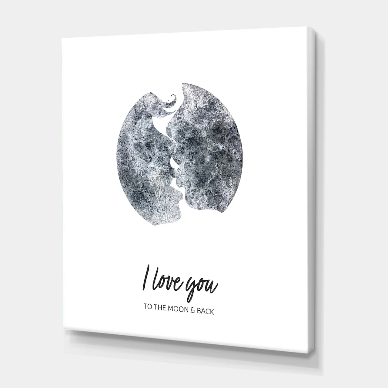 Designart - Romantic Moon Kiss of Two Lovers - Modern Canvas Wall Art Print